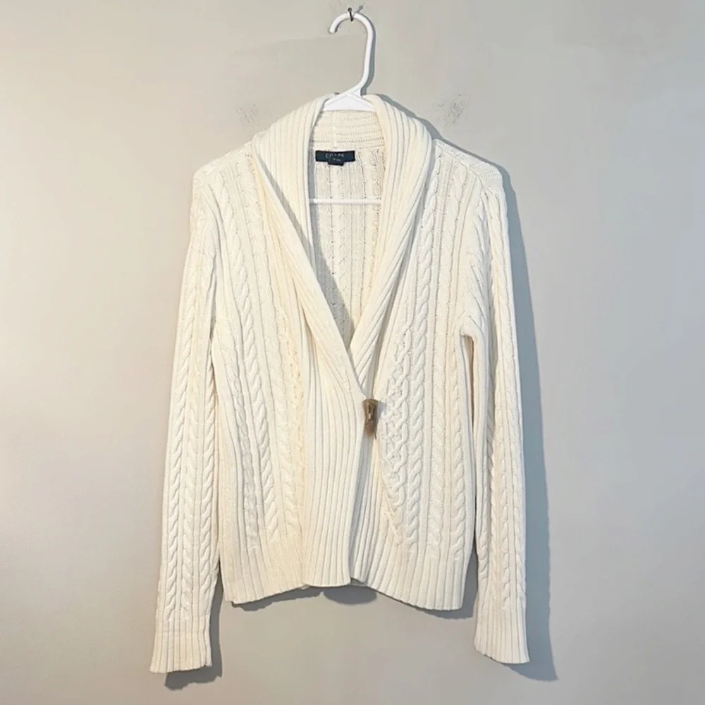 CHAPS by Ralph Lauren Cream Cotton Cable knit toggle sweater women size Small